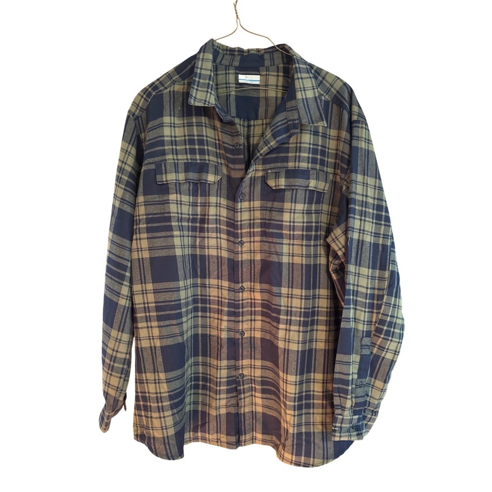 Columbia Sportswear‎ Flannel Shirt 3X Big Tall Blue Plaid Button Up Long Sleeve